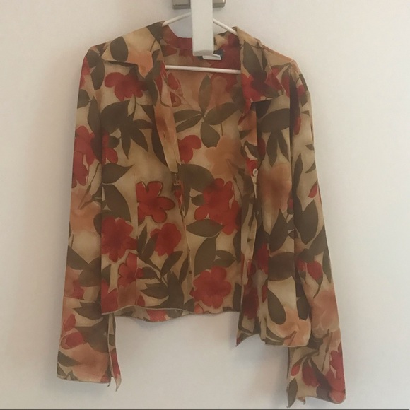 Vintage Y2K Flare Sleeve Floral Blouse - Picture 2 of 7